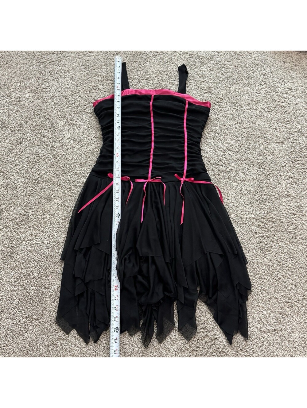 VTG Y2K Whimsy Goth Mesh Dress Dark Romance Embellishment Vamp Black Pink Size S - Picture 6 of 6